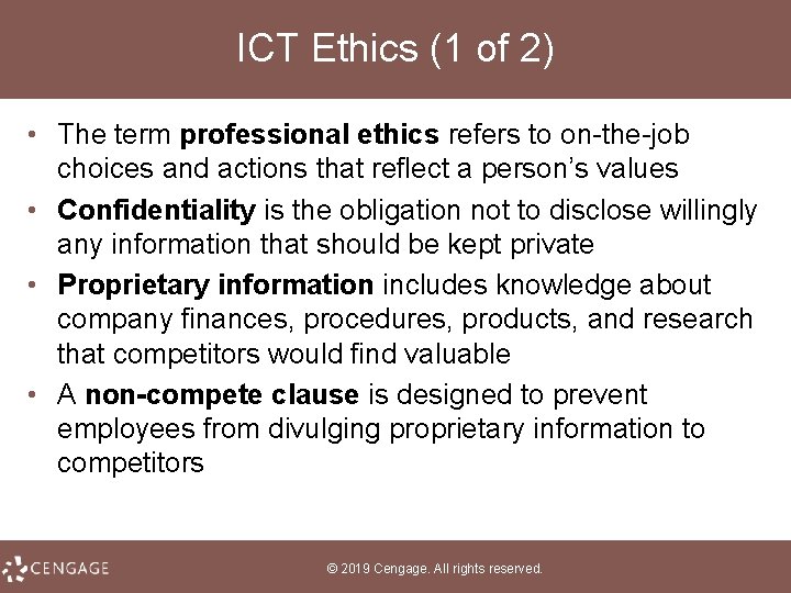 ICT Ethics (1 of 2) • The term professional ethics refers to on the