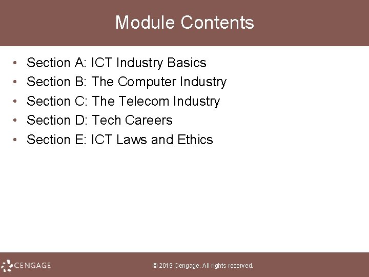 Module Contents • • • Section A: ICT Industry Basics Section B: The Computer