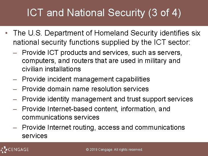ICT and National Security (3 of 4) • The U. S. Department of Homeland