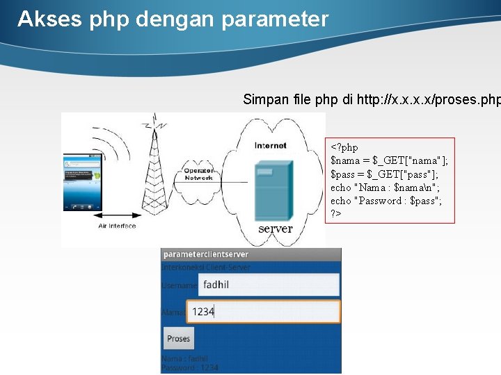 Akses php dengan parameter Simpan file php di http: //x. x/proses. php <? php