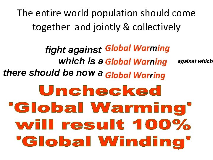 The entire world population should come together and jointly & collectively fight against Global