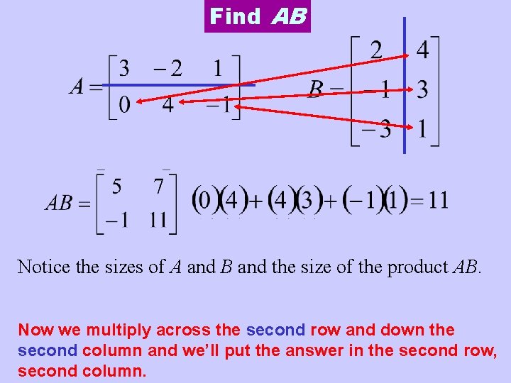 Find AB Notice the sizes of A and B and the size of the