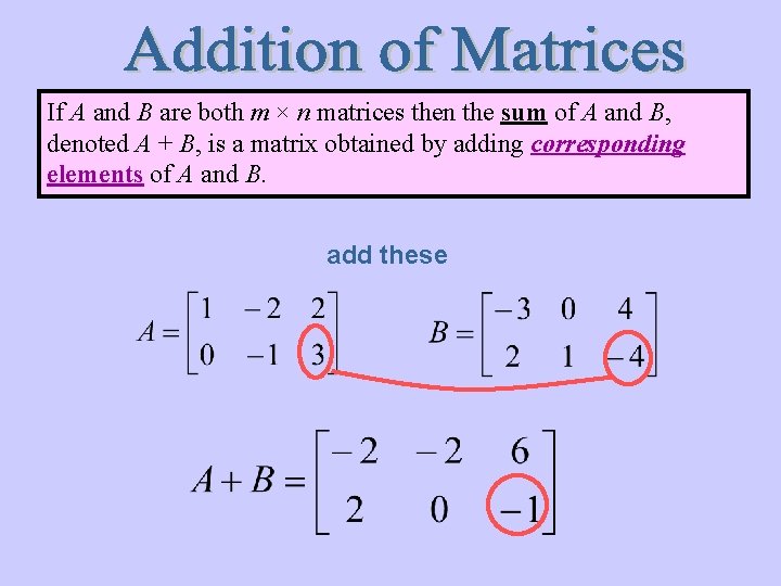 If A and B are both m × n matrices then the sum of