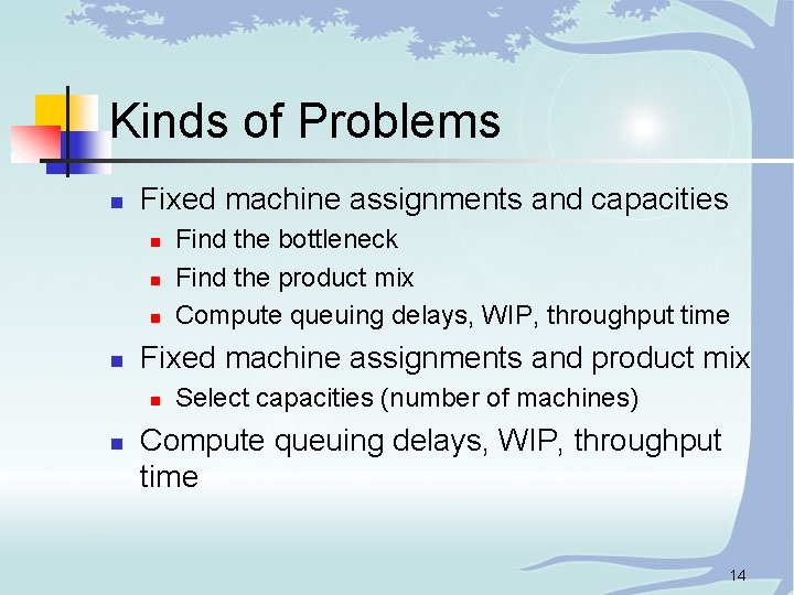 Kinds of Problems n Fixed machine assignments and capacities n n Fixed machine assignments