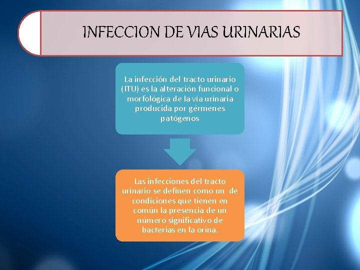 INFECCION DE VIAS URINARIAS La infección del tracto urinario (ITU) es la alteración funcional