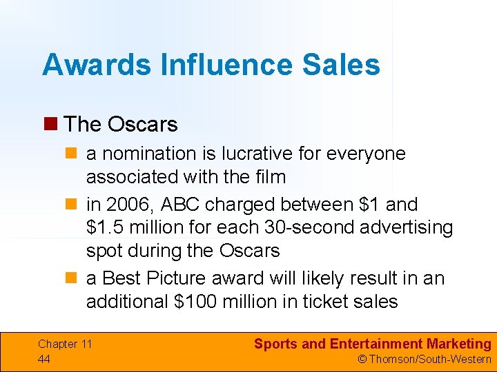 Awards Influence Sales n The Oscars n a nomination is lucrative for everyone associated