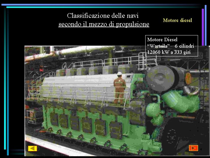 Classificazione delle navi secondo il mezzo di propulsione Motore diesel Motore Diesel “Wartsila” 6 Classificazione delle navi secondo il mezzo di propulsione Motore diesel Motore Diesel “Wartsila” 6