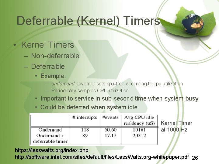 Deferrable (Kernel) Timers • Kernel Timers – Non-deferrable – Deferrable • Example: – ondemand Deferrable (Kernel) Timers • Kernel Timers – Non-deferrable – Deferrable • Example: – ondemand