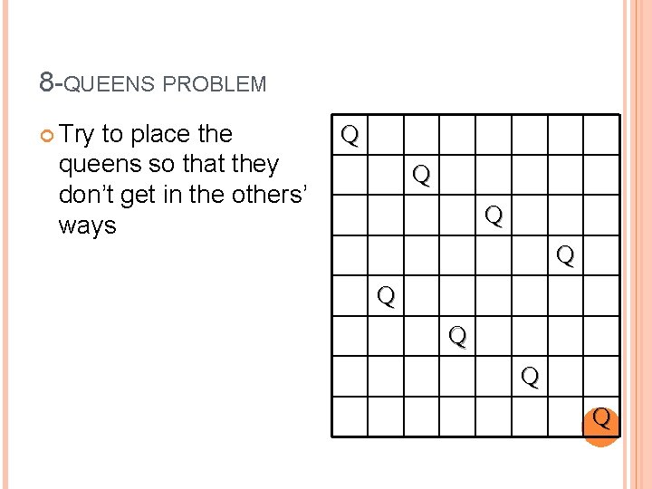 8 -QUEENS PROBLEM Try to place the queens so that they don’t get in