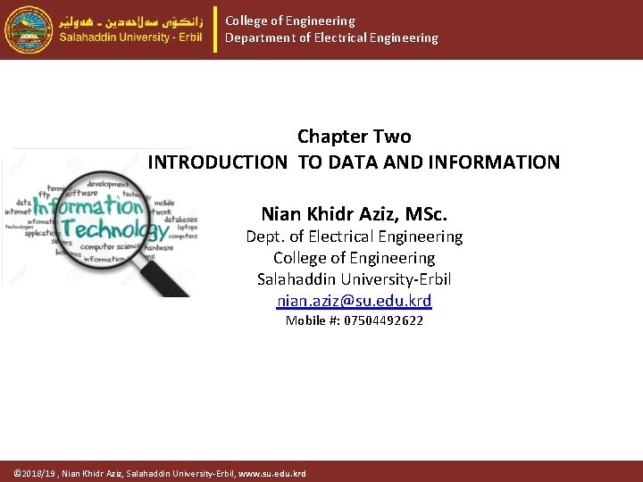 College of Engineering Department of Electrical Engineering Chapter Two INTRODUCTION TO DATA AND INFORMATION