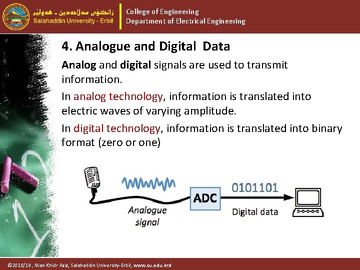 College of Engineering Department of Electrical Engineering 4. Analogue and Digital Data Analog and