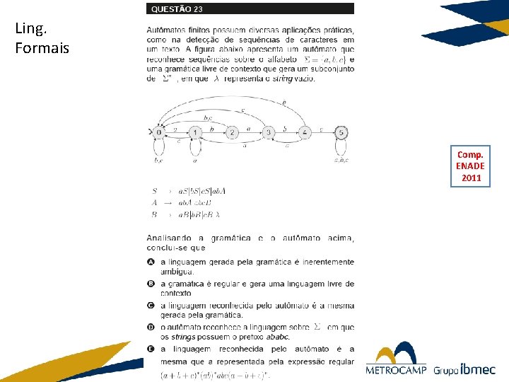 Ling. Formais Comp. ENADE 2011 