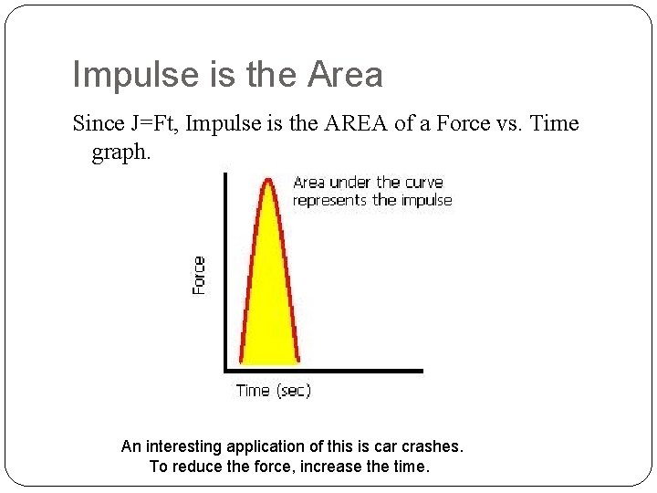 Impulse is the Area Since J=Ft, Impulse is the AREA of a Force vs.
