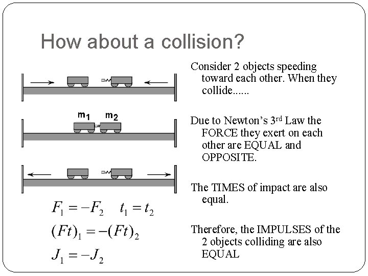 How about a collision? Consider 2 objects speeding toward each other. When they collide.