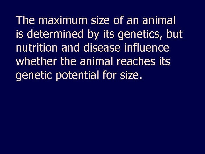 The maximum size of an animal is determined by its genetics, but nutrition and