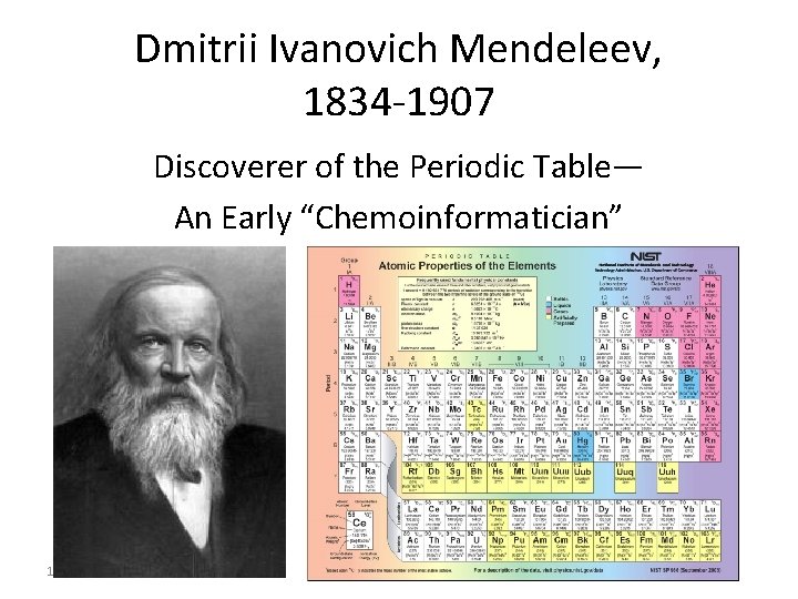 Dmitrii Ivanovich Mendeleev, 1834 -1907 Discoverer of the Periodic Table— An Early “Chemoinformatician” 16