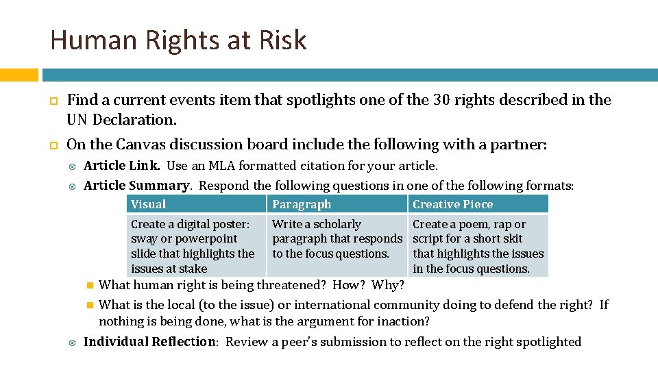 Unit 5 Day Human Rights Enduring Understandings rights