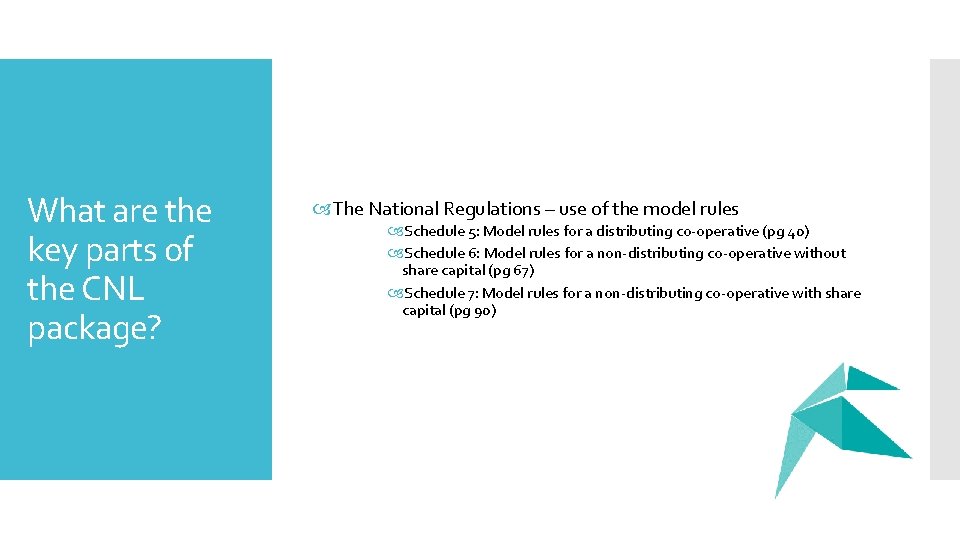 What are the key parts of the CNL package? The National Regulations – use