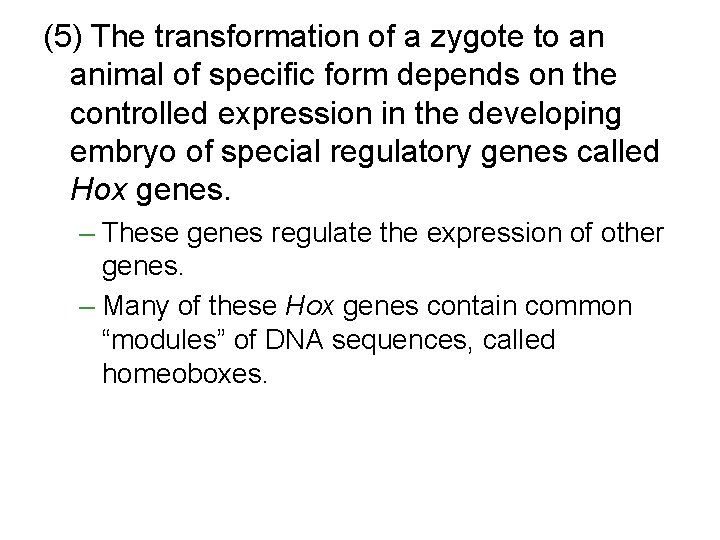 (5) The transformation of a zygote to an animal of specific form depends on