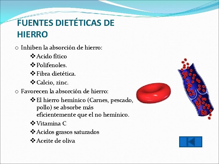 FUENTES DIETÉTICAS DE HIERRO o Inhiben la absorción de hierro: v Acido fítico v