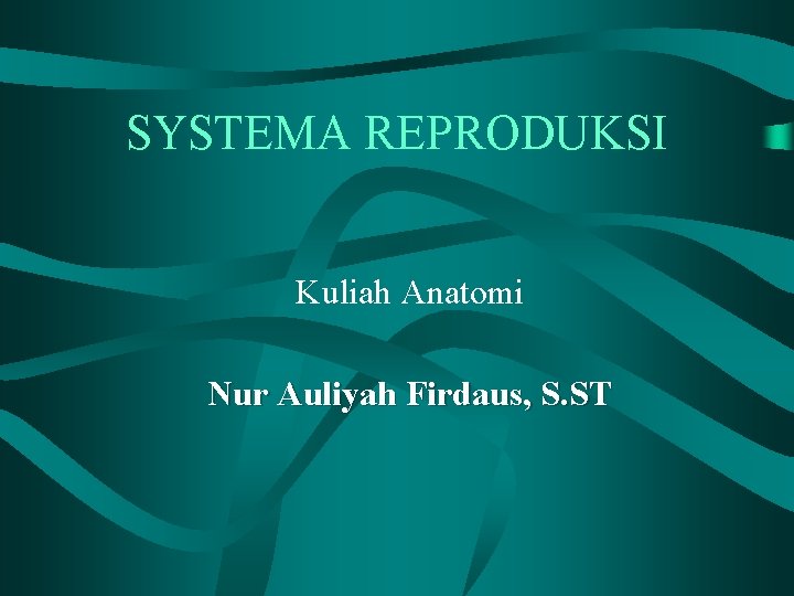 SYSTEMA REPRODUKSI Kuliah Anatomi Nur Auliyah Firdaus, S. ST 