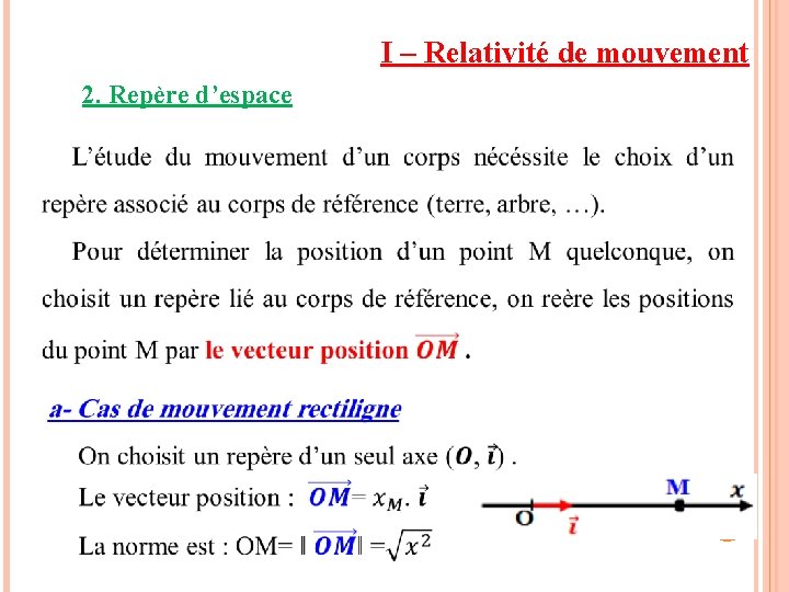 I – Relativité de mouvement 2. Repère d’espace 