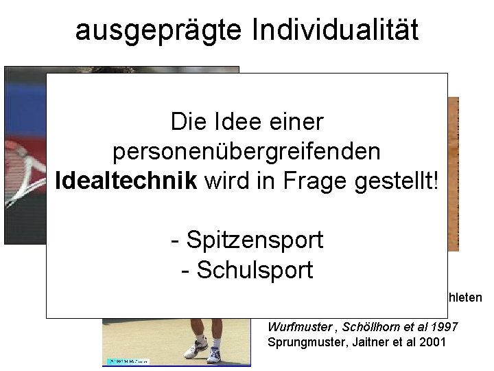 ausgeprägte Individualität Die Idee einer personenübergreifenden Idealtechnik wird in Frage gestellt! - Spitzensport - ausgeprägte Individualität Die Idee einer personenübergreifenden Idealtechnik wird in Frage gestellt! - Spitzensport -