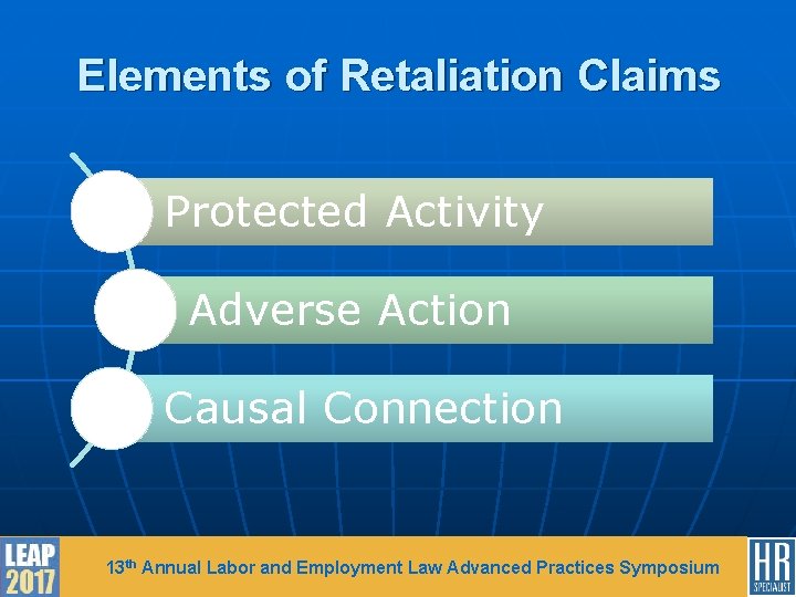 Elements of Retaliation Claims Protected Activity Adverse Action Causal Connection 13 th Annual Labor