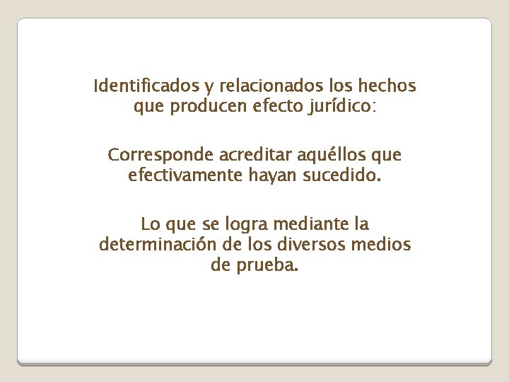 Identificados y relacionados los hechos que producen efecto jurídico: Corresponde acreditar aquéllos que efectivamente