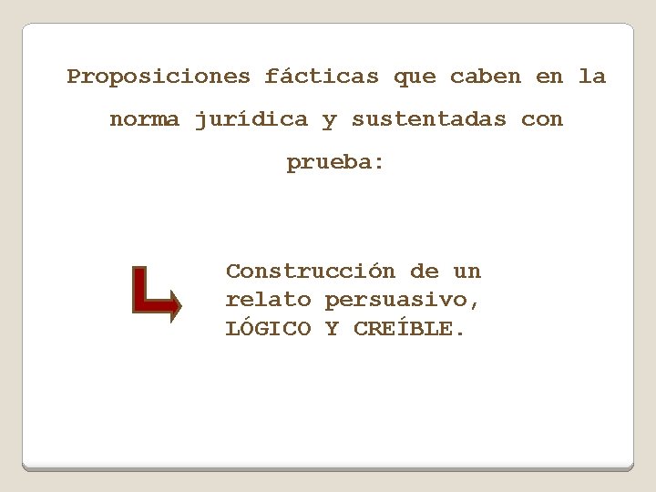 Proposiciones fácticas que caben en la norma jurídica y sustentadas con prueba: Construcción de