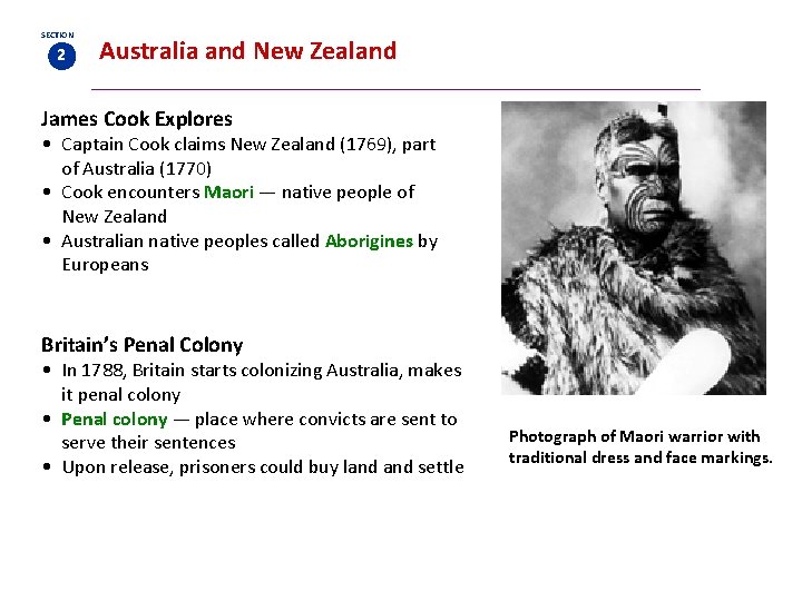 SECTION 2 Australia and New Zealand James Cook Explores • Captain Cook claims New