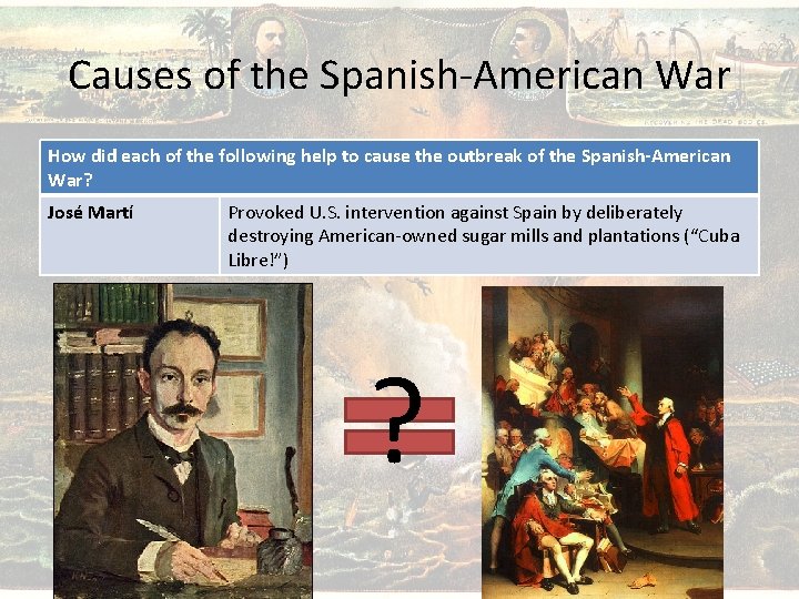 Causes of the Spanish-American War How did each of the following help to cause