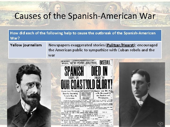 Causes of the Spanish-American War How did each of the following help to cause