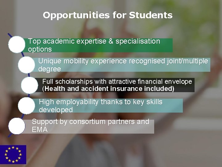 Opportunities for Students Top academic expertise & specialisation options Unique mobility experience recognised joint/multiple