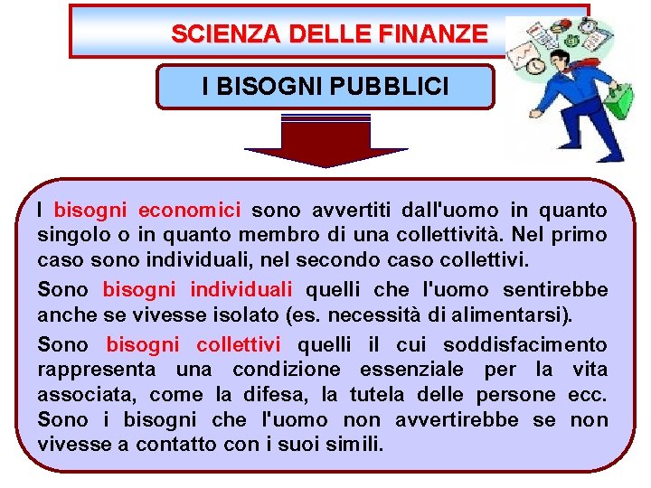 SCIENZA DELLE FINANZE I BISOGNI PUBBLICI I bisogni economici sono avvertiti dall'uomo in quanto