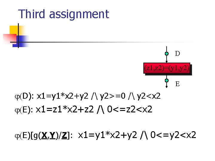 Third assignment D (z 1, z 2)=(y 1, y 2) E D): x 1=y
