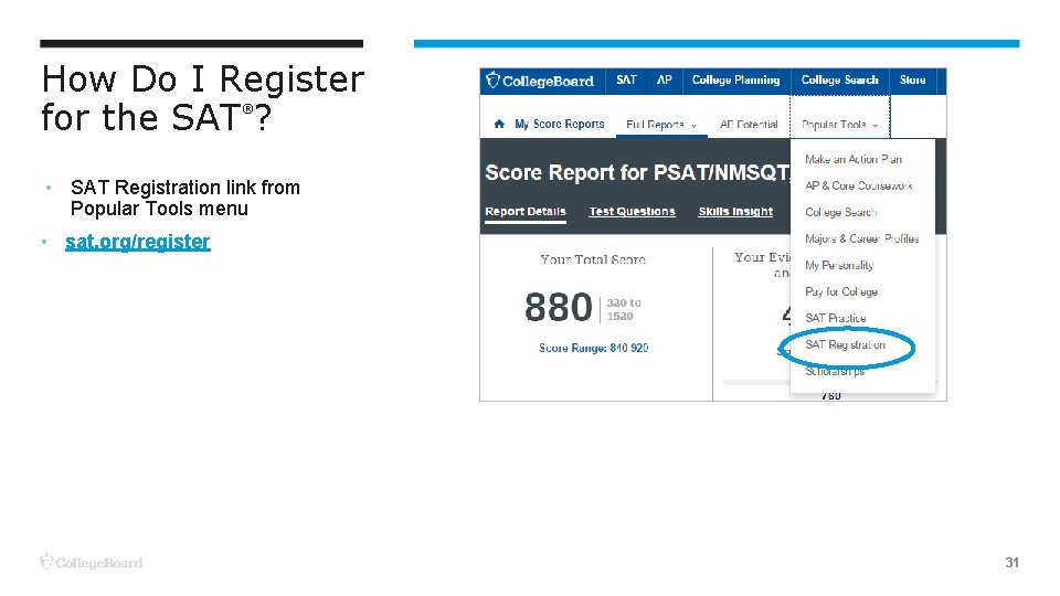 How Do I Register for the SAT ? ® • SAT Registration link from