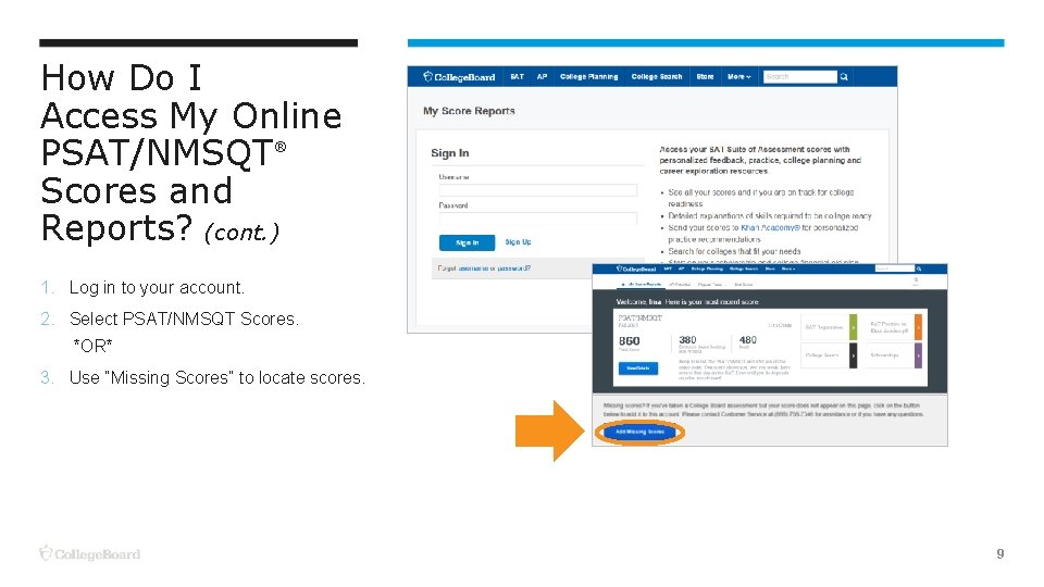 How Do I Access My Online PSAT/NMSQT Scores and Reports? (cont. ) ® 1.