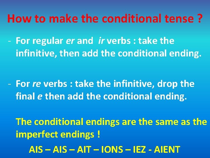 How to make the conditional tense ? - For regular er and ir verbs