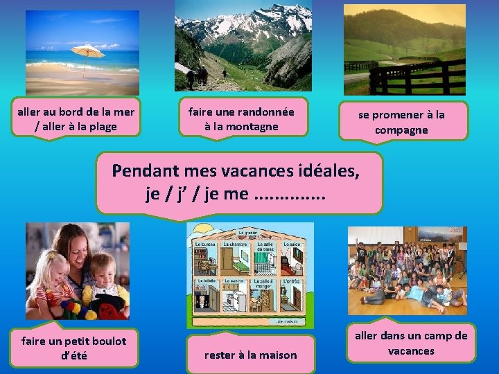 aller au bord de la mer / aller à la plage faire une randonnée