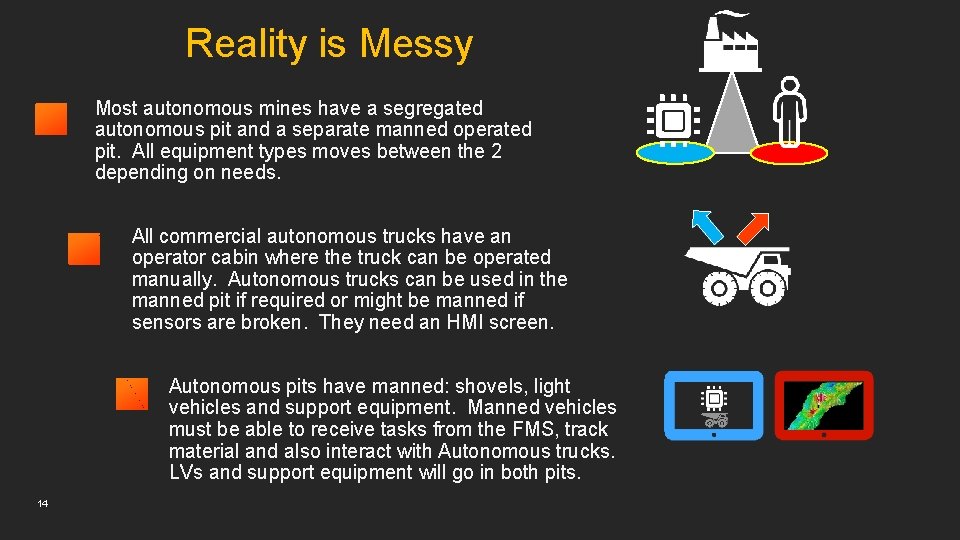 Reality is Messy Most autonomous mines have a segregated autonomous pit and a separate