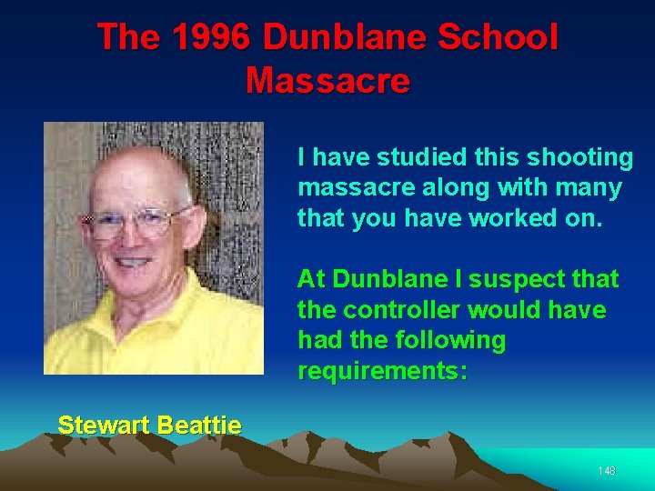 The 1996 Dunblane School Massacre I have studied this shooting massacre along with many