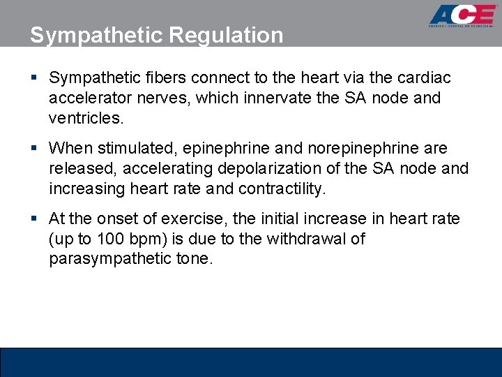Sympathetic Regulation § Sympathetic fibers connect to the heart via the cardiac accelerator nerves,