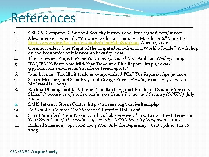 References 1. 2. 3. 4. 5. 6. 7. 8. 9. 10. 11. 12. CSI,