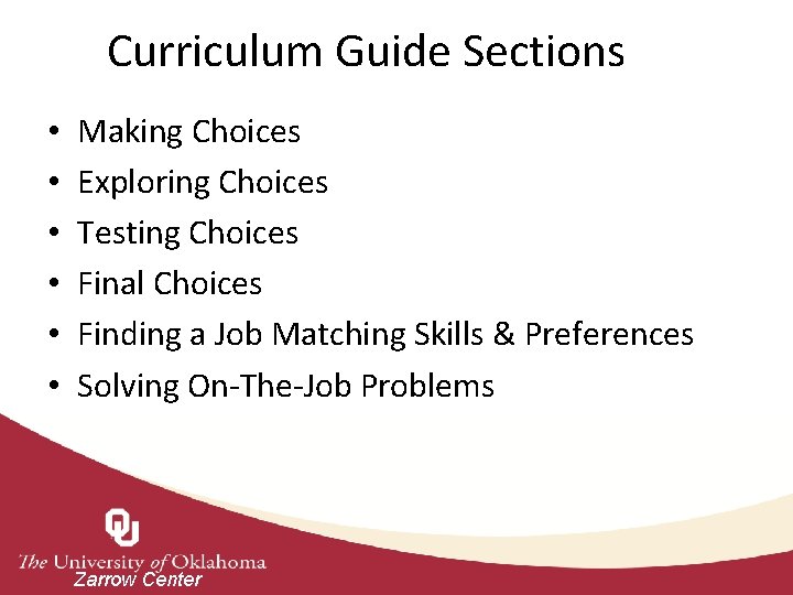 Curriculum Guide Sections • • • Making Choices Exploring Choices Testing Choices Final Choices