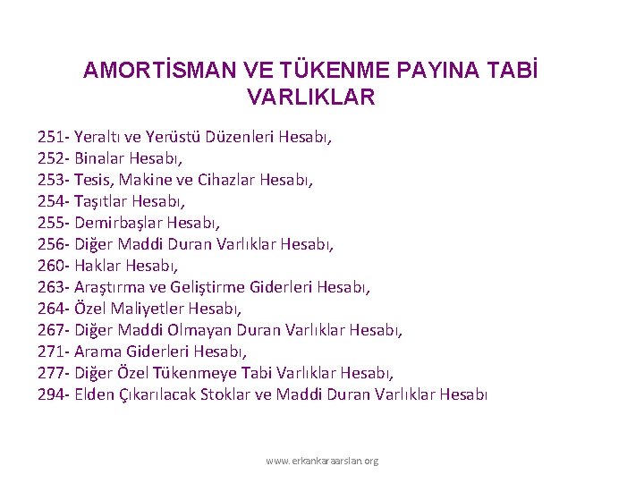 AMORTİSMAN VE TÜKENME PAYINA TABİ VARLIKLAR 251 - Yeraltı ve Yerüstü Düzenleri Hesabı, 252 AMORTİSMAN VE TÜKENME PAYINA TABİ VARLIKLAR 251 - Yeraltı ve Yerüstü Düzenleri Hesabı, 252