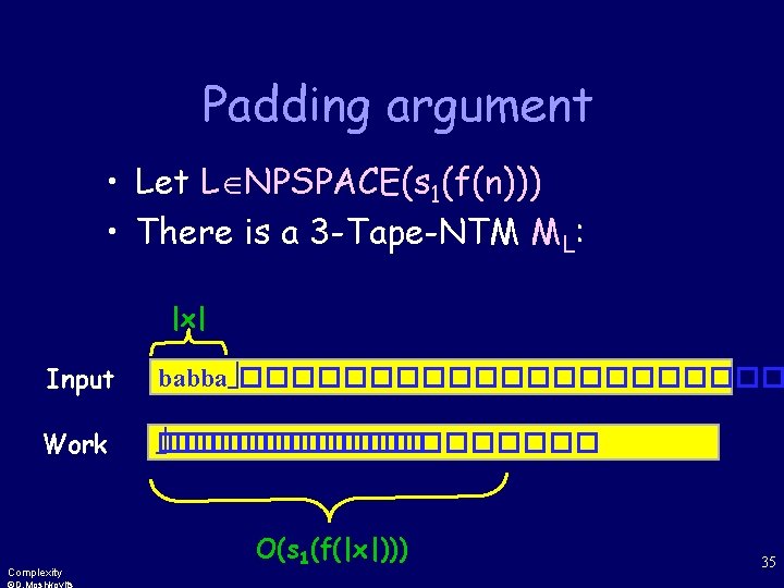 Padding argument • Let L NPSPACE(s 1(f(n))) • There is a 3 -Tape-NTM ML: