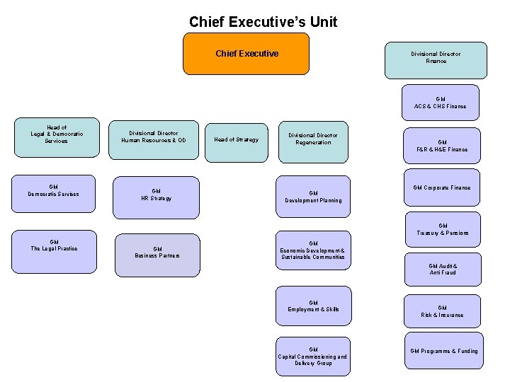 Chief Executive’s Unit Chief Executive Divisional Director Finance GM ACS & CHS Finance Head