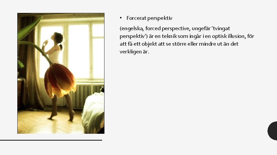  • Forcerat perspektiv (engelska, forced perspective, ungefär ’tvingat perspektiv’) är en teknik som