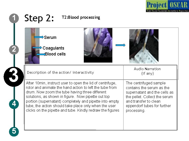 1 Step 2: T 2: Blood processing Serum 2 3 4 5 Coagulants and